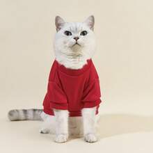 1 件宠物圆领运动衫，宠物用品狗猫秋冬保暖服装，毛绒柔软舒适服装，休闲家居服动物装，可爱有趣的卡通狗猫衣服 - 紅色 - 查看 5