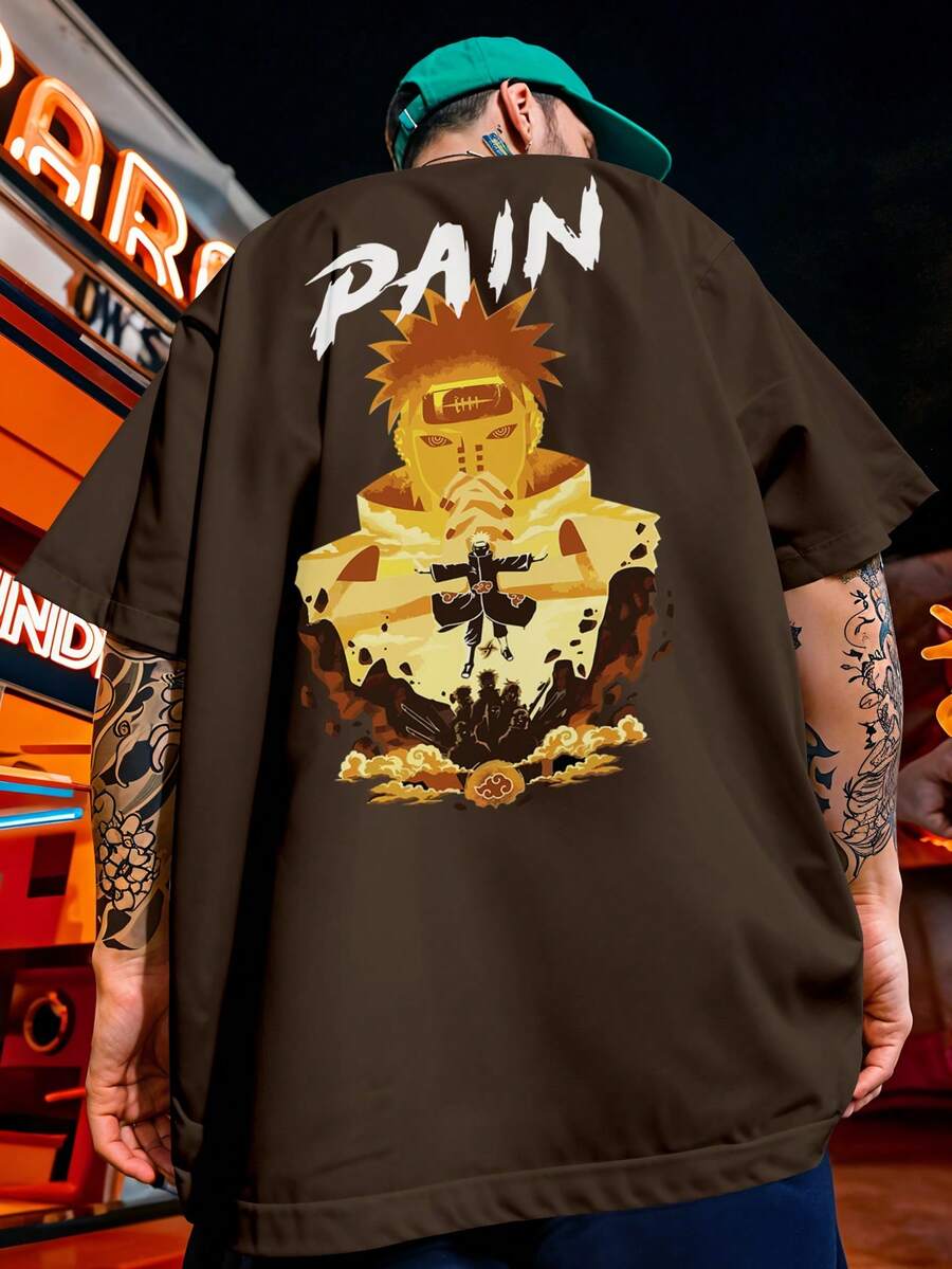 Oversized Streetwear T-Shirt Pain Nagato Eyes Rinnegan Cloak  REF 7257 VEST NERD - 鏽棕色 - 查看 1