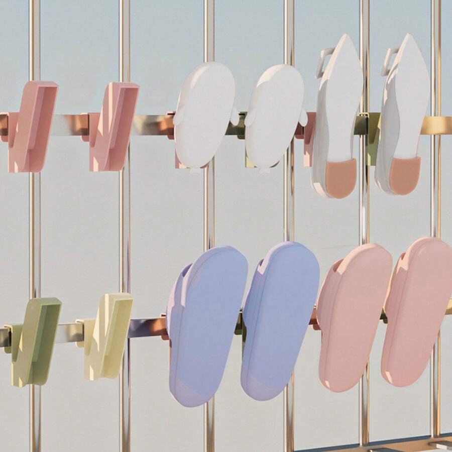 4pcs Multi-Function Clothes Hanger With Shoe Hooks, Drying Rack, Shoe Organizer Rack For Balcony, Anti-Wind Shoe Drying Rack, Laundry Drying Stand, Space-Saving Storage Rack, Indoor Outdoor Portable Clothes Hanging Rack - Multicolor - View 1