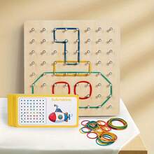 1 Set Kids Nail Board Toy, Effective Exercise Children's Thinking, Spatial Positioning, Imagination And Creative Thinking Ability, Includes 30 Double-Sided Puzzle Cards, 10 Large Rubber Rings, 20 Medium And 20 Small Rubber Rings, Wooden Geometric Math Educational Toy - 新款釘子板 - 查看 4