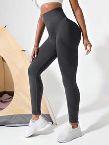 无缝提臀塑腹运动紧身裤 - 深灰色 - 查看 2