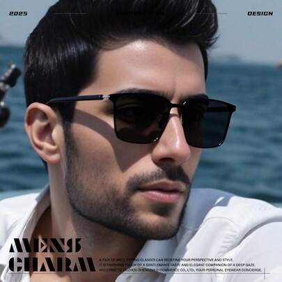 1 件男士高品质超轻 TR90 金属 UV400 偏光方形太阳镜，豪华品牌设计师复古时尚眼镜，采用优质 TAC 防碎厚镜片，防反射、防紫外线、防眩光，适合户外、驾驶、钓鱼、休闲、旅行、商务、海滩、防晒海滩配件太阳镜太阳镜遮阳镜适合夏季海滩度假、户外、旅行