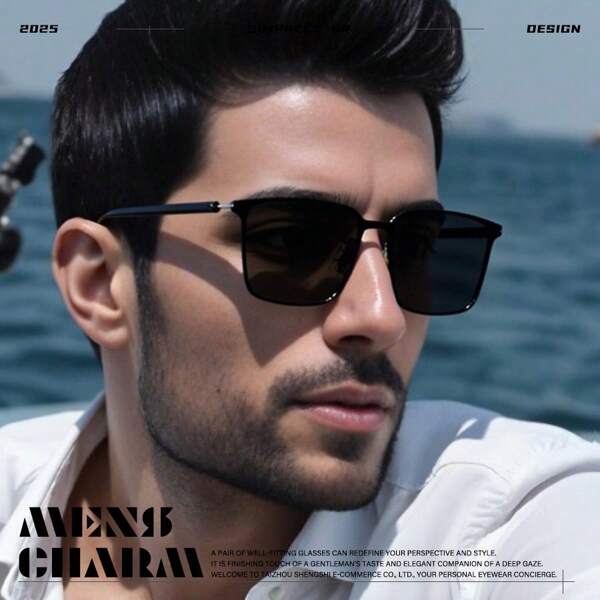 1pc Men's High Quality Ultra-Light TR90 Metal UV400 Polarized Square Sunglasses, Luxury Brand Designer Vintage Fashion Eyewear With Premium TAC Shatterproof Thick Lens, Anti-Reflection, Anti-UV, Anti-Glare, Suitable For Outdoor, Driving, Fishing, Casual, Travel, Business, Beach, Sun Protection Beach Accessories Sun Glasses Sunglasses Shades For Summer Beach Vacation,Outdoor,Travel
