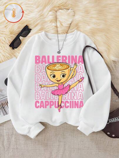 Teens/Tween Mädchen "BALLERINA CAPPUCCINA" Muster, Oversized Lässig Loose Fit Sweatshirt mit Drop Shoulder und Langarm