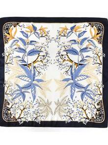 1pc Bohemian Paisley Pattern Silk Scarf, Size 27.5 Inches X 27.5 Inches, Unisex, Fashionable Neutral Design, Suitable For Daily Wear,Holiday,Travel,Festival,Accessories - Navy Blue - View 4