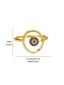 1 件简约圆形蓝色邪眼戒指，男女皆宜，18k 镀金不锈钢土耳其之眼戒指，婚礼女性幸运珠宝情侣礼物