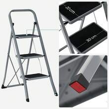 SONGMICS Step Ladder, 3-Step Ladder, Folding Ladder, Lock, Space-Saving Storage, Holds Up To 150 Kg, Grey - Dark Grey - View 4