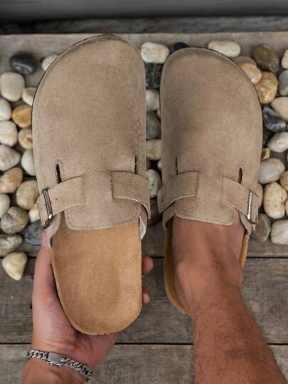 Sapatos Mule Masculinos Novos Mocassins Vintage Sem Cadarço Casuais Desleixados, Mules Rasos Fechados com Tira Ajustável, Acolchoados em Algodão para Outono/Inverno ou Sem Acolchoados para Todas as Estações