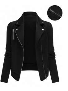 Liso    Cremallera  Botón  Bolsillo - Negro - Ver 2