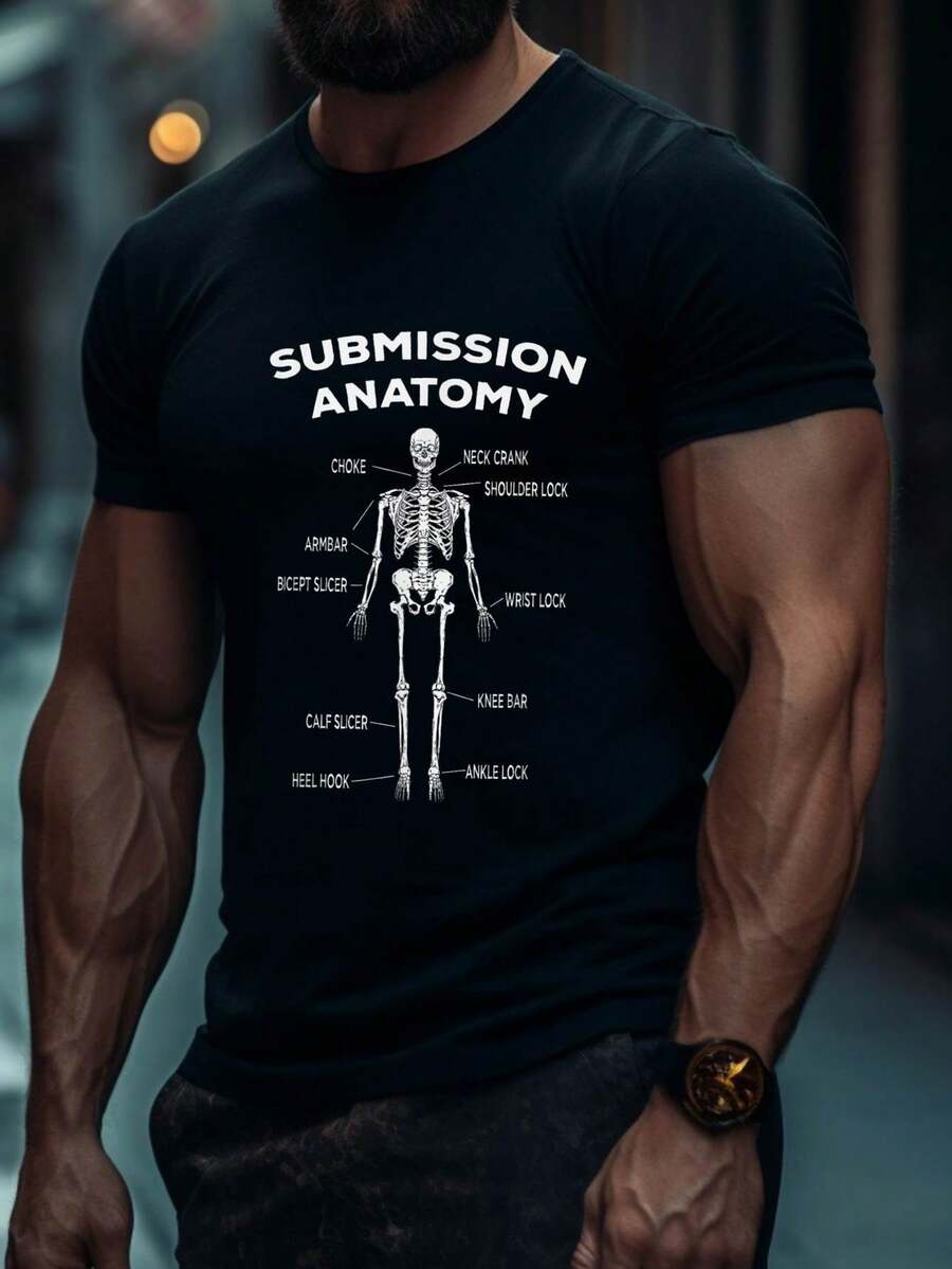 Skeletons Submission Anatomy Chart, Comfortable Shirt, No Harmful Chemicals, Free, Perfect For Lounging At Home Or Relaxing After A Long Day,100 Percent Cotton Shirts, Black Street Graphic Tees, Men's T-Shirt, Funny Graphic Vintage T Shirts,S-XXXL,Christmas And New Year Gifts - 黑色 - 查看 1