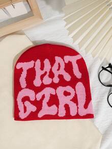 1顶/2顶 女士时尚Y2K“THAT GIRL”提花针织帽，保暖且适合秋冬季日常佩戴 - 彩色 - 查看 9