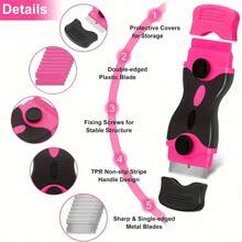 SOKANY 1 Set Multi-Functional Cleaning Scraper, Includes Adhesive Remover Scraper, Glass Scraper, Car Sticker Tool. 1 Pink Double-Sided Scraper + 10 Metal Blades + 10 Plastic Blades. Suitable For Floor Cleaning, Glass Film Application, Kitchen Disinfection, Beauty Seam Construction, Home Decor, Outdoor Advertising, Etc. A Cleaning Essential For Households And Professionals. - Pink - View 6
