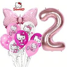 11 قطعة من سلسلة سانريو هالو كيتي، بالونات وردية مطبوعة بشعار هالو كيتي، بالونات وردية بشكل فيونكة وأرقام، مجموعة لحفلة عيد الميلاد العائلية