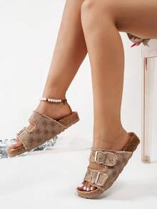 Fashionable Versatile Comfortable Retro Thick Sole Round Toe Platform Casual Outdoor Open Toe Strap Roman Beach Mule Sandals