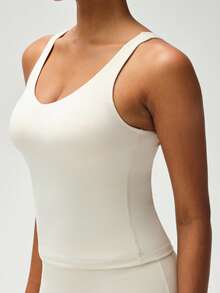 Two-Piece Set Women's Solid U-Neck Sleeveless Tank Top & High Waisted Leggings, Fitness Sportswear Set, Stretchy Sculpting Breathable Activewear For Gym Workout Lounge Summer Outfits - 白色 - 查看 3