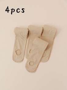 4 Pairs Solid Color Children's Dance Tights, Lightweight Stirrup Pantyhose With Open Toe, Suitable For Summer