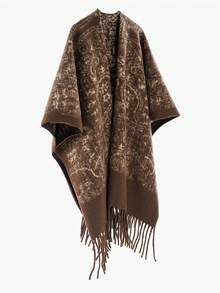 1件装男士围巾披肩图腾图案披肩西藏青海旅行保暖披肩外套流苏款宽松仿羊绒男式雨衣 - 彩色 - 查看 7