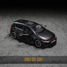 Bburago 1:64 大众高尔夫 GTI 2017 压铸模型 - 合金银黑色顶部、可开启车门和引擎盖、成人收藏桌迷你汽车展示架​