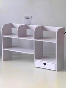 1 pieza Estantería vertical de escritorio de madera blanca y plástico, apta para dormitorio, sala de estar, estudio, oficina, dormitorio - Organizador de escritorio para maquillaje, perfume, joyería, papelería, artículos varios