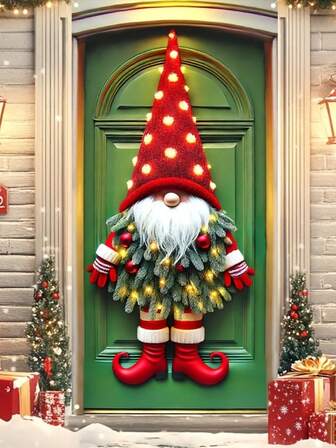 1pc [2D Flat] Santa Claus Door Valance, Curtain, Christmas Decorative Banner, Holiday Door Frame Decor, Christmas Holiday Door Trim, Christmas Door Curtain Hanging Flag, Outdoor Porch And Yard Display, Suitable For Christmas Holiday And New Year Decoration, Celebration Party Decor, Christmas Party, Christmas Themed Scene Decor
