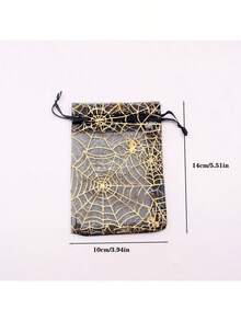 10 piezas Bolsas de malla con cordón de Halloween, bolsas de embalaje de galletas y dulces para fiestas, bolsas de regalo con telaraña de papel de aluminio, bolsitas para joyas