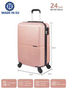 歐洲製造，行李箱學校宿舍必備品大學宿舍必備品學校行李箱旅行箱行李箱耐度假必備手提行李箱旅行箱、輪式行李箱套裝、登機箱，托運箱，四輪行李箱、硬殼拉桿箱、ABS 材質， - 珊瑚粉 - 查看 8