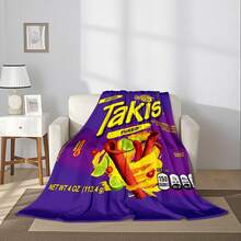 1PC Creative TaKis Snack Packaging Pattern Flange Velvet Blanket, Machine Washable, Soft And Comfortable, Lightweight Wool Blanket, Comfortable Air Conditioning Blanket, Home Decoration, Suitable For Four Seasons, Friend Gift, Suitable For Sofa, Bed, Car, Office, Camping, Travel, Outdoor, Suitable For Giving To Family And Friends. - Multicolor - View 1