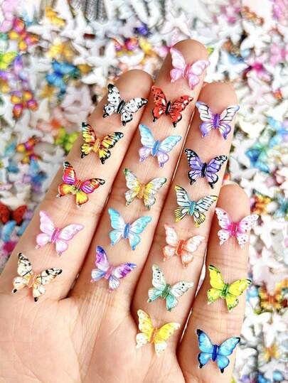 200/50/20Pcs Mixed Resin Colorful Mini Crystal Butterflies – Cute DIY Decorative Accessories, Desktop Ornament Collection Set, Ideal For Wedding Party Decor & Gift Box Fillers