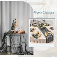 1/6/10 件装灰色 6 英尺/10 英尺/13 英尺粗棉布桌旗波西米亚风薄纱桌旗乡村风透明桌旗，适用于婚礼、生日、婴儿派对、波西米亚风餐桌装饰（灰色）