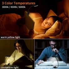 Yogle Lámpara de lectura recargable con cable Tipo C, lámpara de lectura con clip [3 colores y 10 niveles de brillo] Mini luz flexible de cuello de ganso y clip para la noche para niños