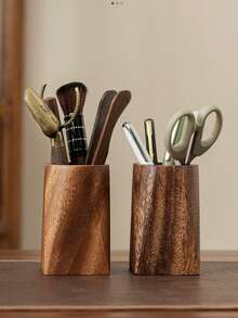 Large Capacity Wooden Pen Holder Desk Organizer, Retro Walnut Wood Pen Cup For Office