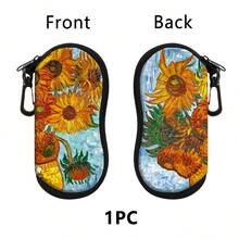 1pc Retro Flowers Printing Eyewear Cases Cover Sunglasses Case Sunflower Chrysanthemum Glasses Box With Zipper Portable Eyeglass Cases