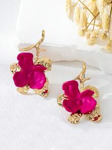 Small Niche Design, Rose Red Contrasting Asymmetrical Flower Shaped Earrings, Fashionable Earrings, Women's Gathering Holiday Gifts, The Best Gift For Female Friends