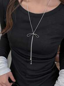 女士简约蝴蝶结吊坠项链，韩式独特设计长项链配饰，百搭，2025 年春夏新品