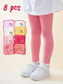 8pcs Kids' Solid Color & Printed Cropped Leggings, Colorful Rainbow Unicorn Tights, Versatile For Spring/Autumn, Can Be Worn Inside Or Outside