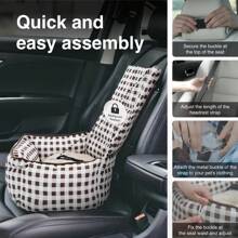 Sedile rialzato per auto per animali domestici pieghevole, letto per cani/gatti in tessuto scozzese traspirante, rimovibile, per viaggi all'aperto, adatto per cani di piccola taglia come Barboncino, Chihuahua, Bichon Frisé