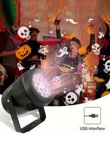 1pc LED Halloween Holiday Projection Lamp, Portable Light, Indoor/Outdoor Bedroom Night Light, USB Rotating Pattern Lamp For Home Decor, Holiday Decoration, Gift, USB Powered, Bedroom Night Light, Birthday Surprise Gift, Ghost, Pumpkin, Cobweb, Skull