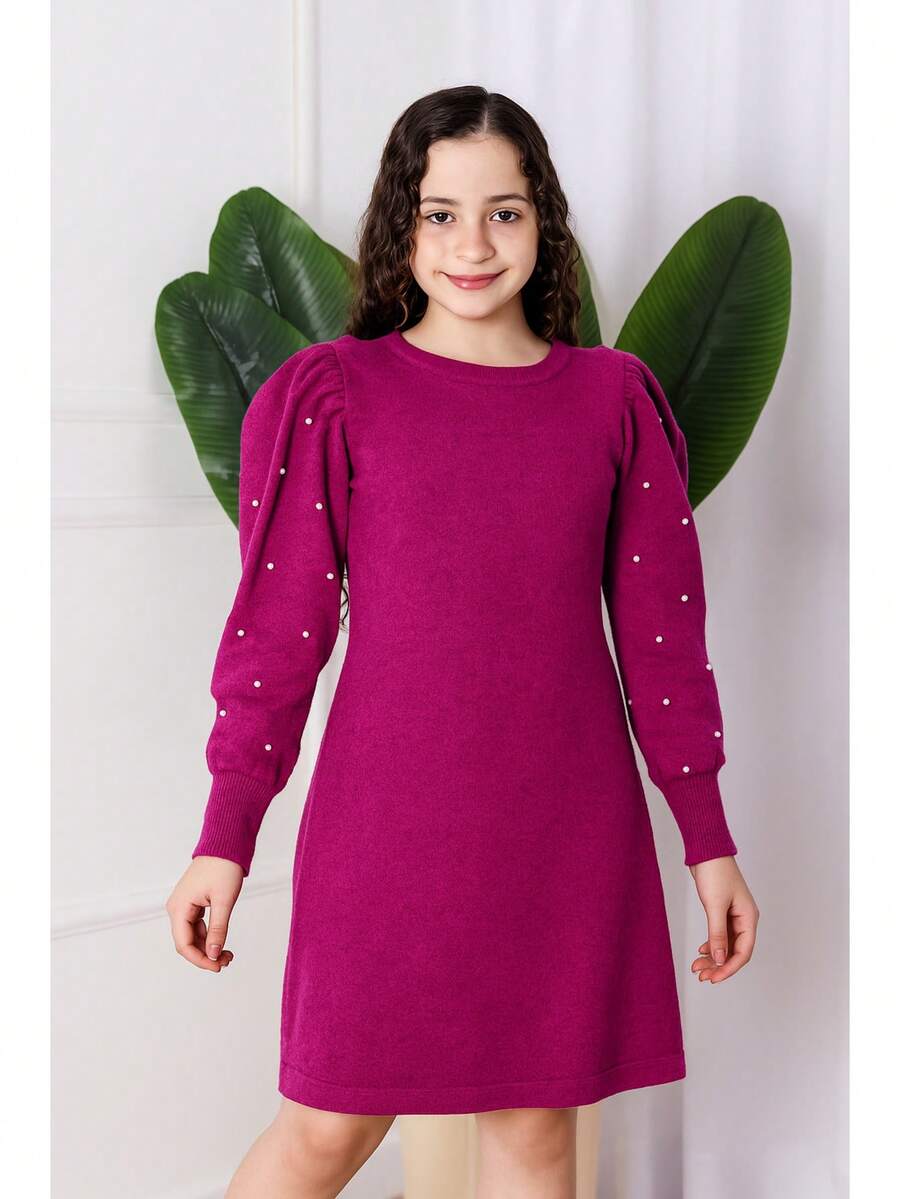Vestido Lanzinha Infantil e Juvenil de Inverno Manga Longa com Pérolas (VINF040) - Púrpura - Visão 1