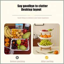 XFHSZ 2/3-Tier Luxury Wooden Elegant Fruit Stand - Double-Layer Fruit Bowl, Creative Candy Display - Natural Wood, Living Room Snack Tray, Space-Saving Design, Easy To Assemble, Father's Day Gift, Dessert Kitchen Serving Tray - 白色 - 查看 6