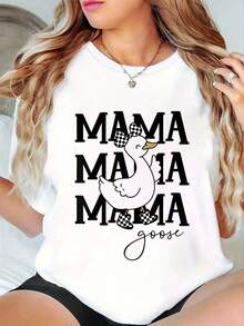 100% Cotton T Shirts Silly Mama Goose Floral Goose Mom Mother's Day Goose Lover T-Shirt Breathable & Comfort Fit Tee Women,Short Sleeve Crew Neck Top For All Seasons,Graphic Tees Women Tops - 白色 - 查看 1