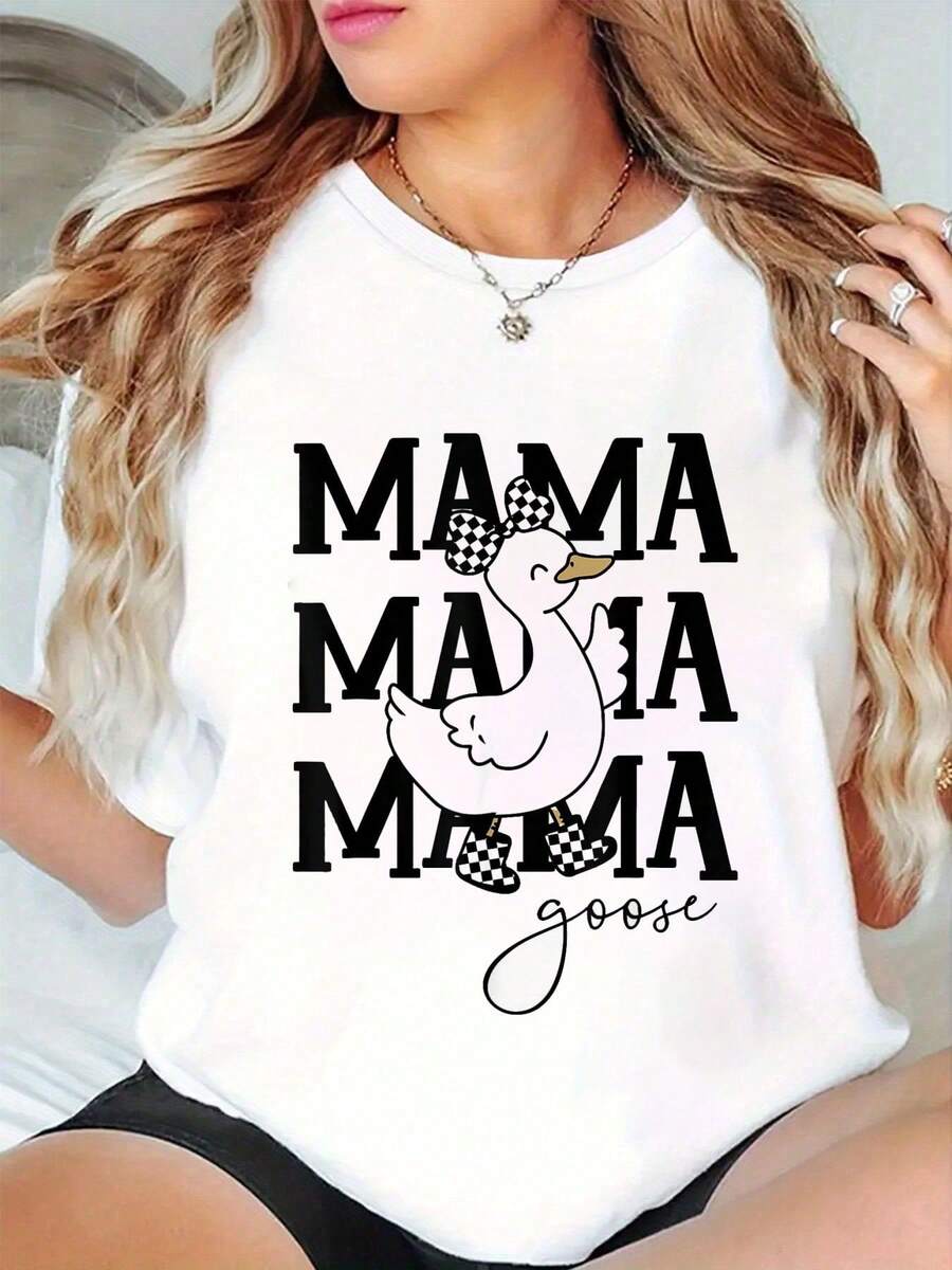 100% Cotton T Shirts Silly Mama Goose Floral Goose Mom Mother's Day Goose Lover T-Shirt Breathable & Comfort Fit Tee Women,Short Sleeve Crew Neck Top For All Seasons,Graphic Tees Women Tops - 白色 - 查看 1