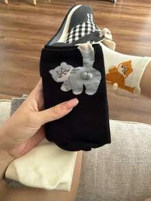 3 双随机可爱猫咪、鸡蛋、铃铛图案趣味中筒袜，适合夏季、秋季袜子 - 彩色 - 查看 2