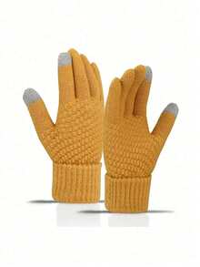 1/4 双女士触屏冬季手套 - 时尚针织连指手套，袖口厚，适合寒冷秋季 - 彩色 - 查看 6