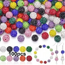 50/100pcs 10mm Handmade Ice Series Crystal Clay Beads - Baseball Sparkle Shamballa Disco Ball Design, Light Blue Fancy Sparkle, For DIY Jewelry Making, Necklace, Christmas Decoration, Crystal Beads, Necklace Bead Accessories, Shiny Bead Design, Handmade Beads