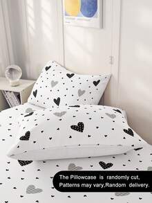 1个轻盈透气枕套，黑白卡通爱心图案，柔软舒适，信封式开口，抗皱，呵护秀发和肌肤，改善睡眠，不含枕芯，适用于卧室、床上用品，超柔软透气，无填充物，可机洗，适用于客厅、家居、卧室装饰、房间装饰，通过OEKO-TEX认证 - 彩色 - 查看 2