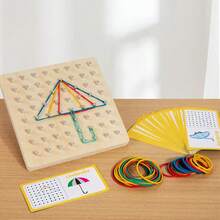 1 Set Kids Nail Board Toy, Effective Exercise Children's Thinking, Spatial Positioning, Imagination And Creative Thinking Ability, Includes 30 Double-Sided Puzzle Cards, 10 Large Rubber Rings, 20 Medium And 20 Small Rubber Rings, Wooden Geometric Math Educational Toy - 新款釘子板 - 查看 2
