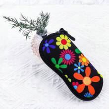 1pc Retro Flowers Printing Eyewear Cases Cover Sunglasses Case Sunflower Chrysanthemum Glasses Box With Zipper Portable Eyeglass Cases