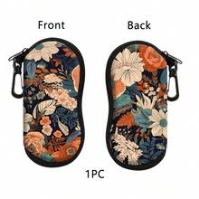 1pc Retro Flowers Printing Eyewear Cases Cover Sunglasses Case Sunflower Chrysanthemum Glasses Box With Zipper Portable Eyeglass Cases
