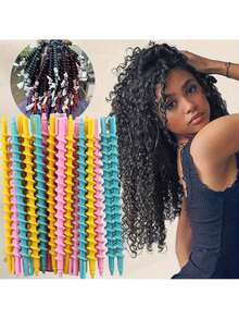 1 包（约 20 个）螺旋卷发棒，DIY 美发工具，女士发饰，美发，旅行，旅行必备，大学必备，卷发棒，柔性卷发器 - 彩色 - 查看 1