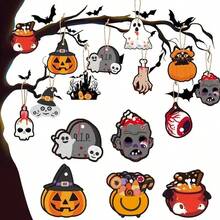 12pcs,Halloween Home Decorations, Halloween Party Background Decorations, Pumpkin Ghost, Spider Witch, Skull Pattern Pendants, Festival Party Atmosphere Decoration Ornaments, Festival Hanging Decorations